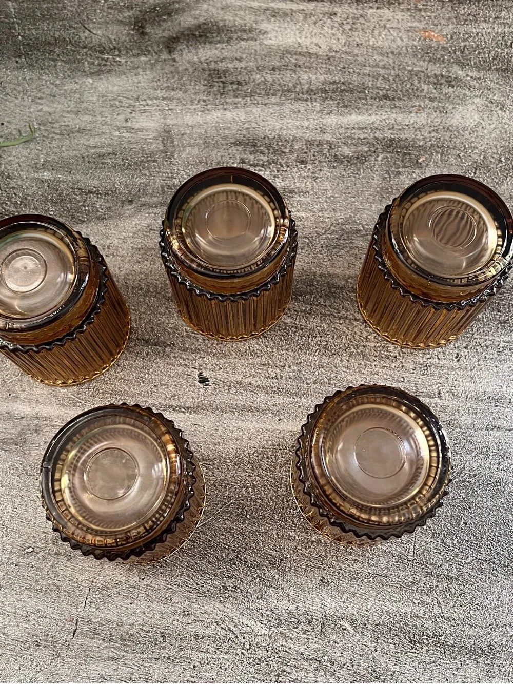 5 Kate Aspen Ribbed Amber Glass Tealight & Votive Candle Holders